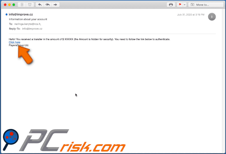 You received a transfer in the amount email scam appearance GIF