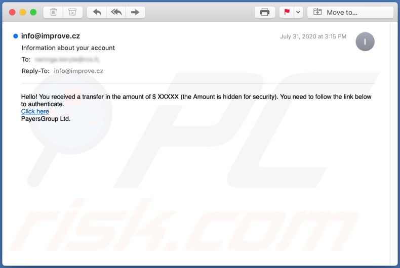 You received a transfer in the amount email spam campaign
