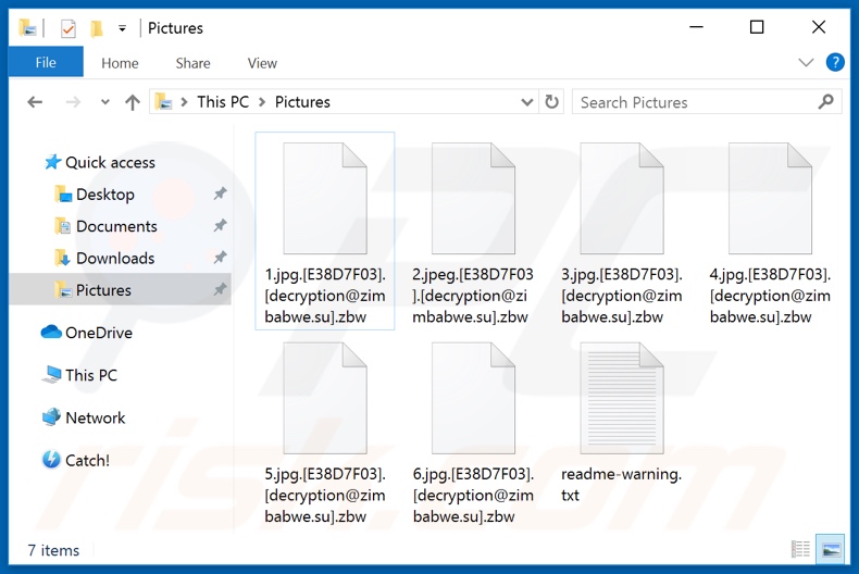 Files encrypted by Zbw ransomware (.zbw extension)