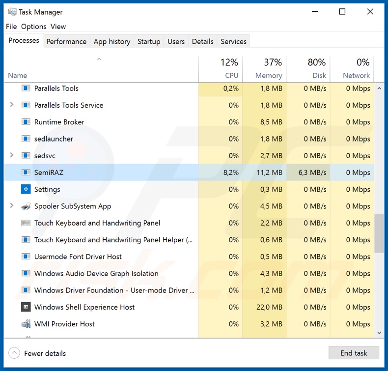 Zeromax stealer process on task manager (SemiRAZ)