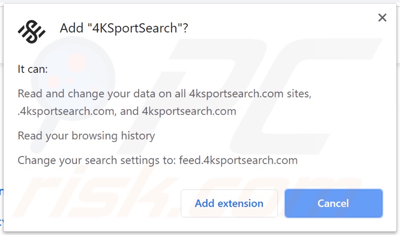 4KSportSearch browser hijacker asking for permissions