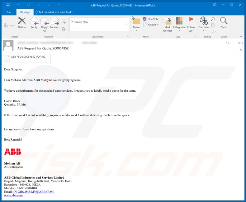 ABB Email Virus malware-spreading email spam campaign
