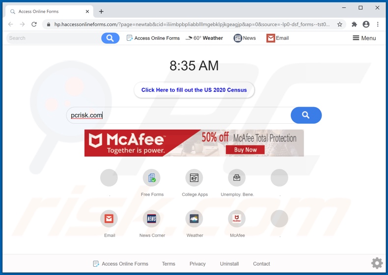 haccessonlineforms.com browser hijacker