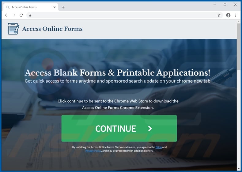 Website used to promote Access Online Forms browser hijacker