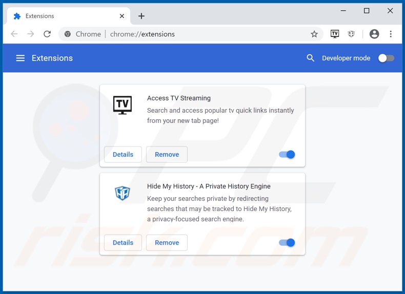 Removing haccesstvstreaming.com related Google Chrome extensions