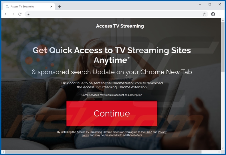 Website used to promote Access TV Streaming browser hijacker