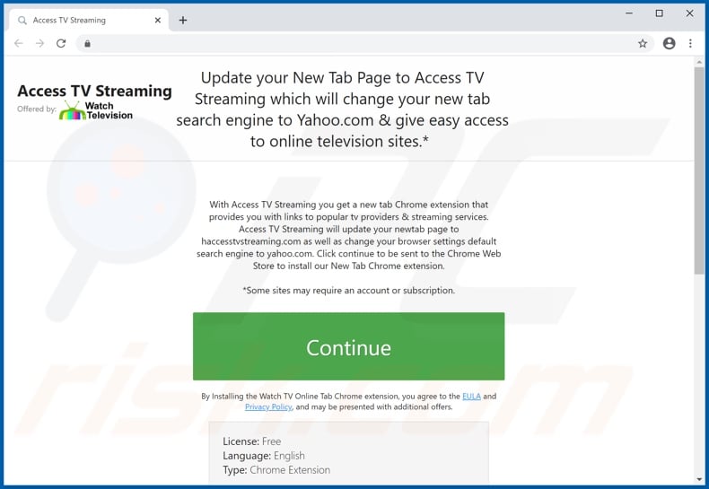 Website used to promote Access TV Streaming browser hijacker 2