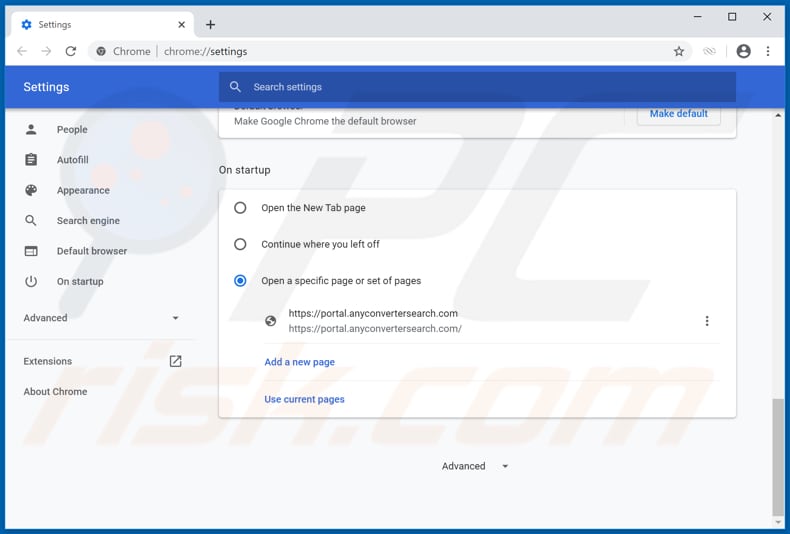 Removing anyconvertersearch.com from Google Chrome homepage