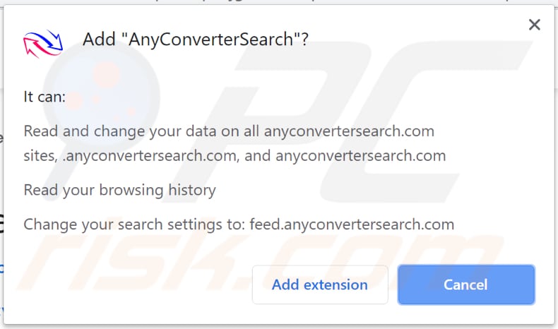 anyconvertersearch browser hijacker asks for a permission to be installed