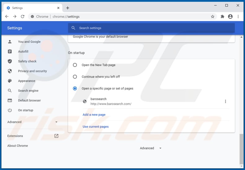 Removing baronsearch from Google Chrome homepage