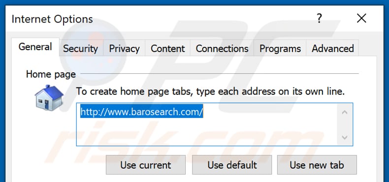 Removing baronsearch from Internet Explorer homepage