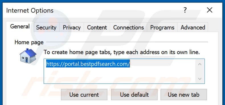 Removing bestpdfsearch.com from Internet Explorer homepage
