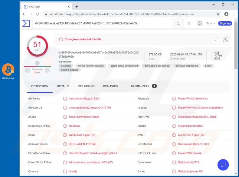 BitCoin Clipper malware detections on VirusTotal