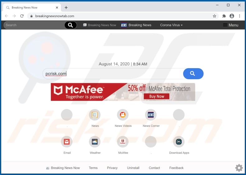 breakingnewsnowtab.com browser hijacker