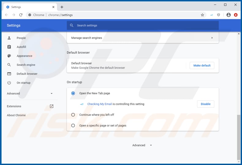 Removing hcheckingmyemail.com from Google Chrome homepage