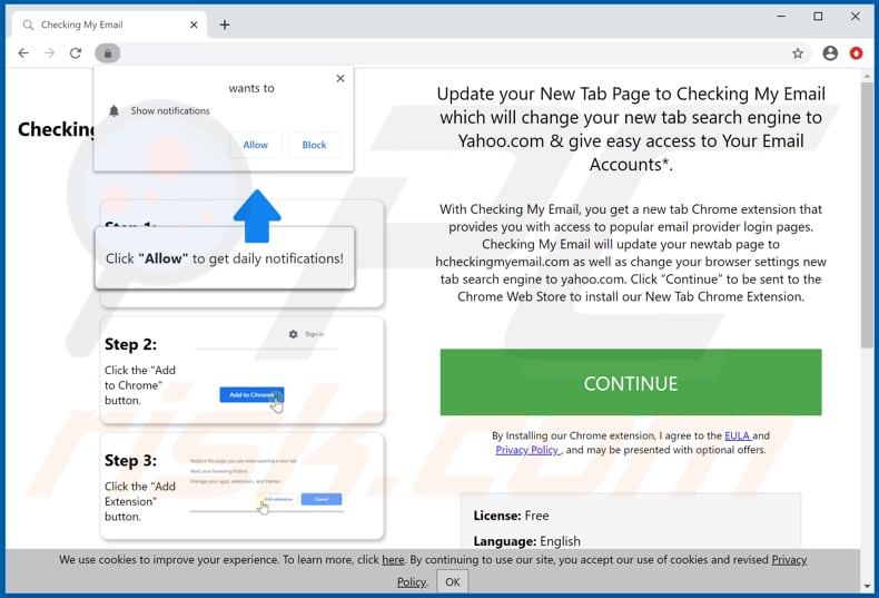 Website used to promote Checking My Email browser hijacker