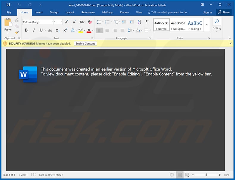 Malicious Word document used to spread Cobalt Strike malware