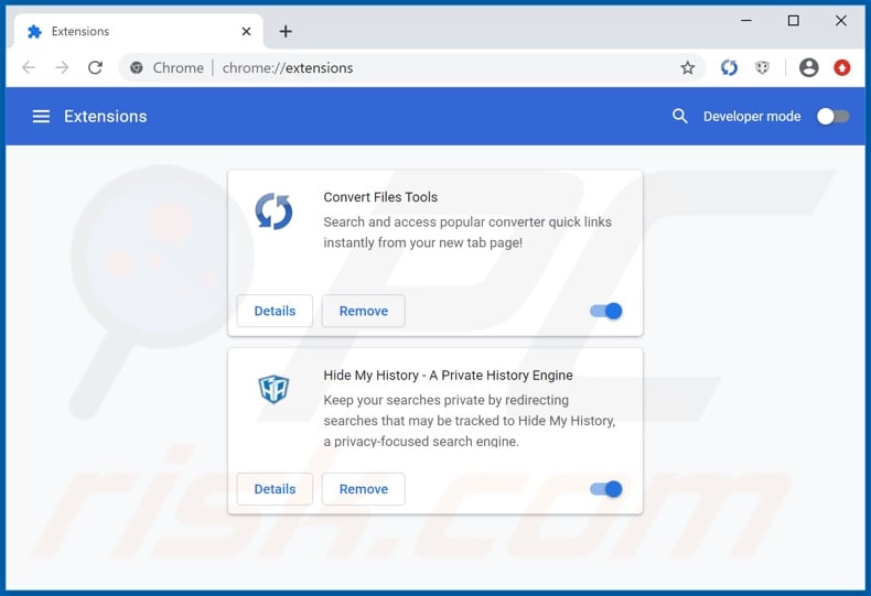 Removing hconvertfilestools.com related Google Chrome extensions