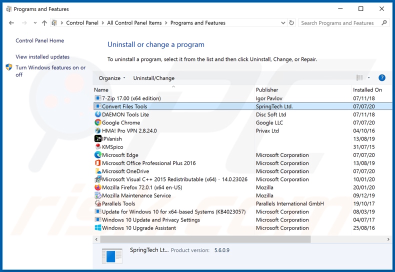 hconvertfilestools.com browser hijacker uninstall via Control Panel
