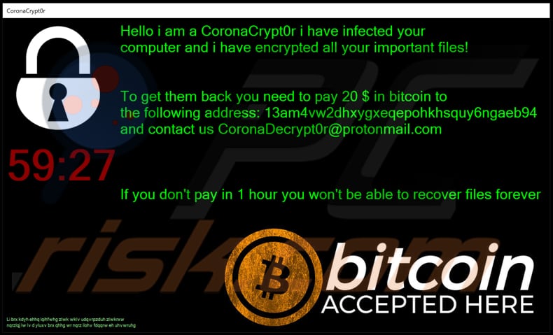 CoronaCrypt0r decrypt instructions (pop-up window)