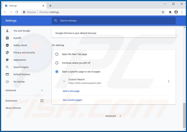 Removing customsearch.info from Google Chrome homepage