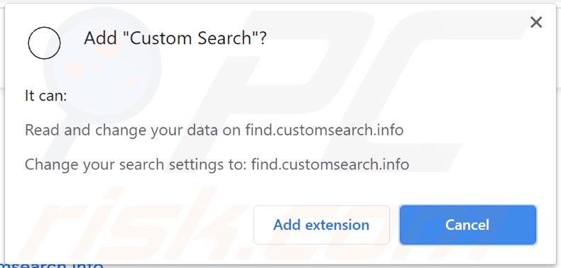 Custom Search browser hijacker asking for permissions