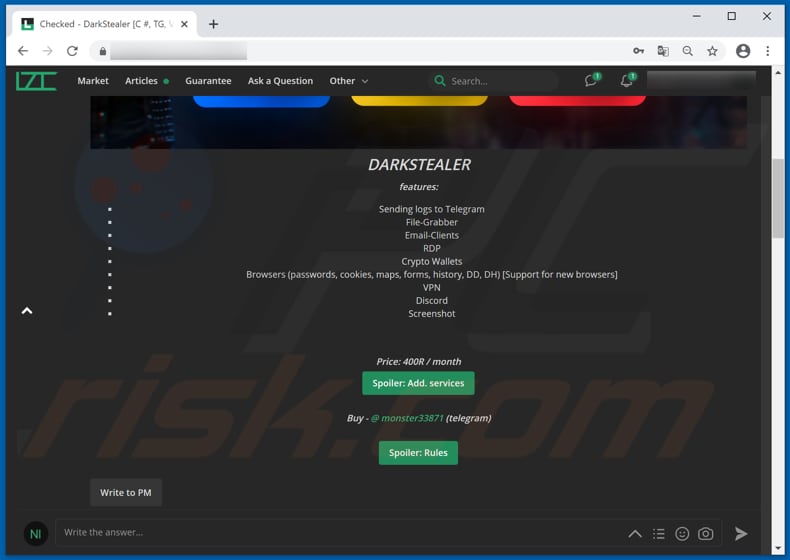 darkstealer malware for sale on hacker forum
