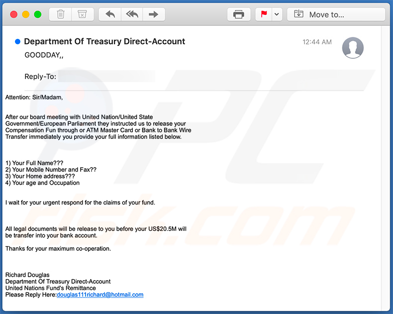 Department of Treasury phishing email