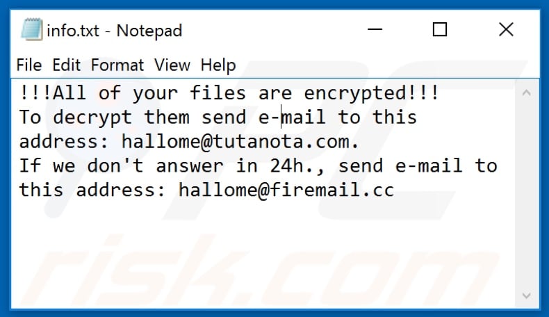 Devoe ransomware text file (info.txt)