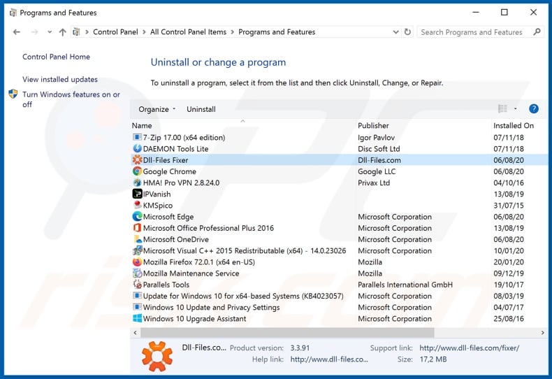 Dll-Files Fixer adware uninstall via Control Panel