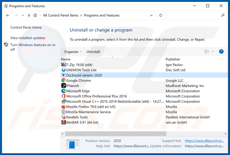 DLLEscort adware uninstall via Control Panel