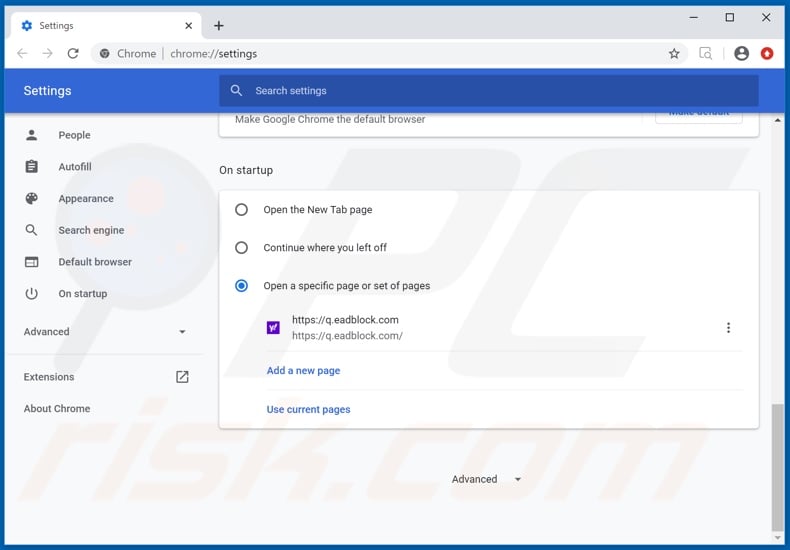 Removing q.eadblock.com from Google Chrome homepage
