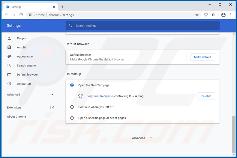 Removing heasyprintrecipes.com from Google Chrome homepage