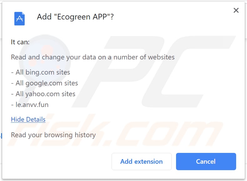 ecogreen app browser hijacker notification