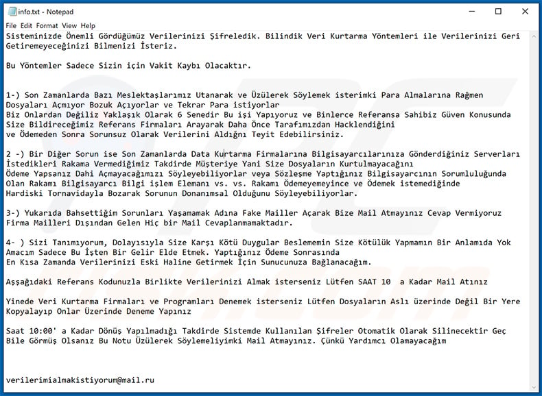 Eight ransomware Turkish info.txt