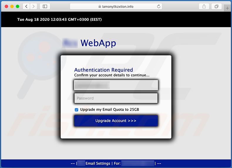 Scam website (lamonyllkzxtion.info) used for phishing purposes