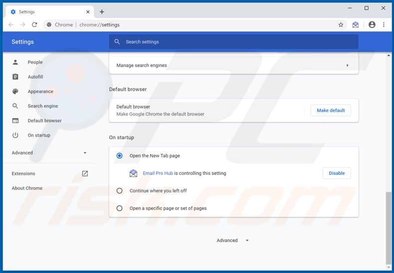 Removing hemailprohub.com from Google Chrome homepage