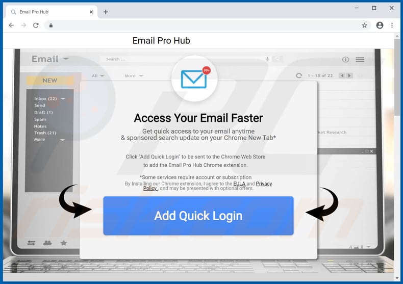 Website used to promote Email Pro Hub browser hijacker