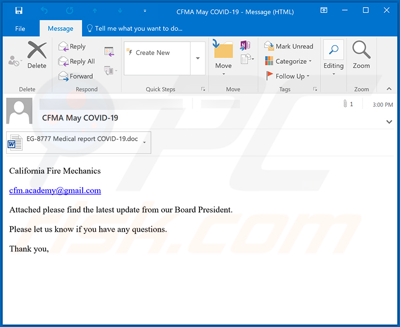 Spam email spreading Emotet trojan