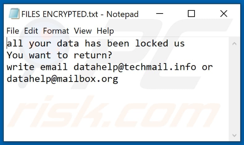 Error (Dharma) ransomware text file (FILES ENCRYPTED.txt)