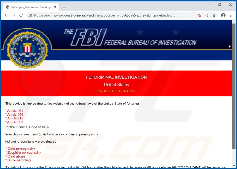 FBI CRIMINAL INVESTIGATION scam background