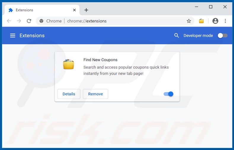 Removing hfindnewcoupons.com related Google Chrome extensions