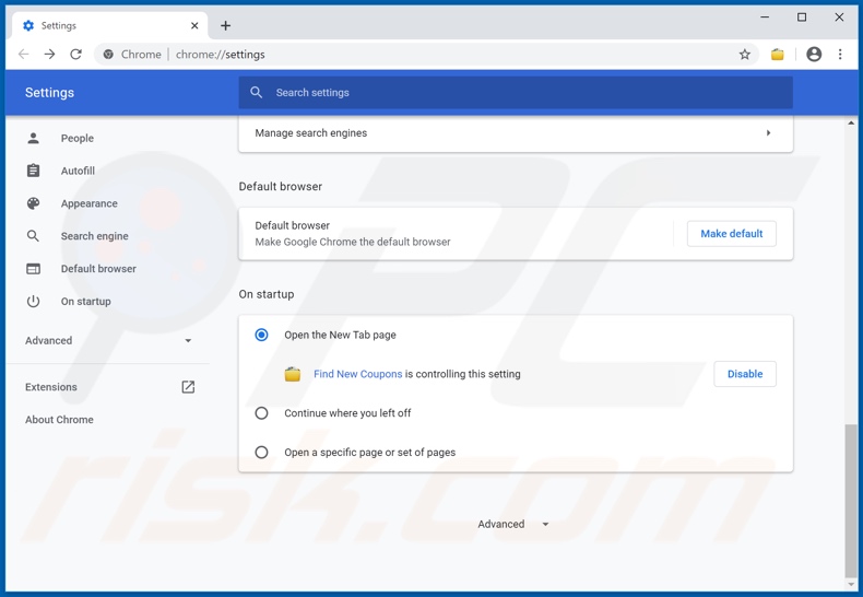 Removing hfindnewcoupons.com from Google Chrome homepage