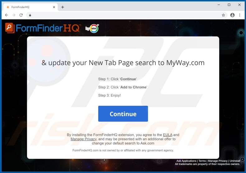 Website used to promote FormFinderHQ browser hijacker
