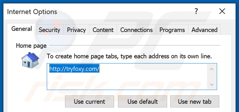 Removing tryfoxy.com from Internet Explorer homepage