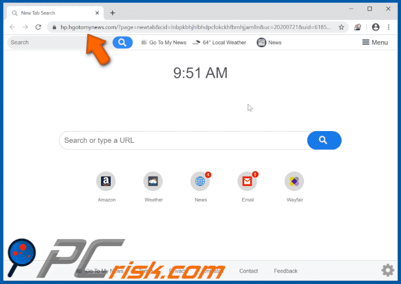 Go To My News browser hijacker appearance GIF