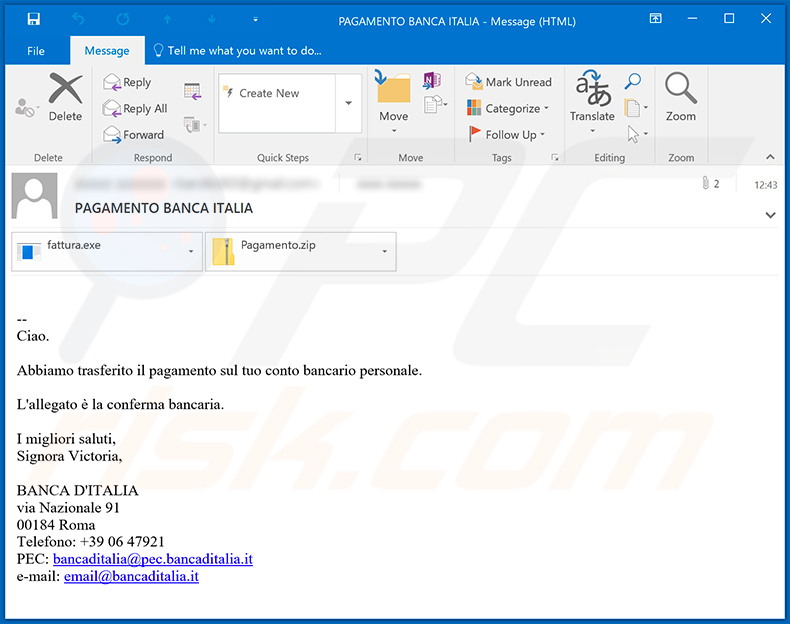 Italian spam email spreading HawkEye keylogger