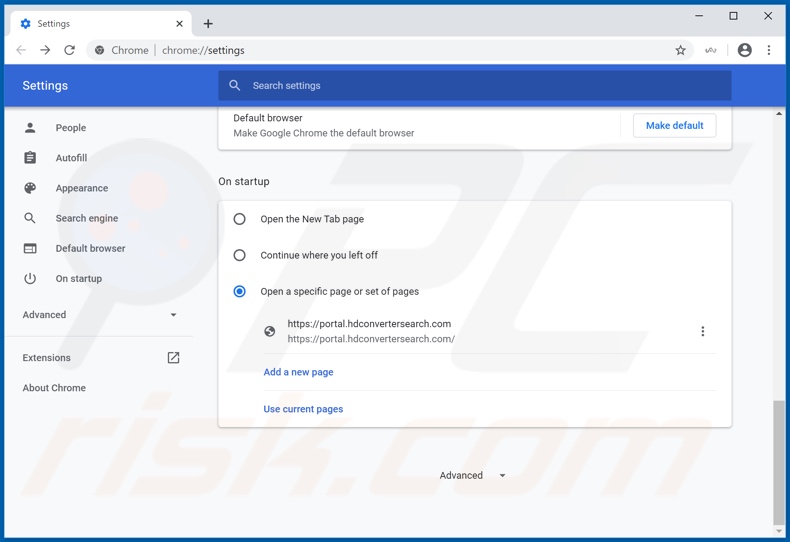 Removing hdconvertersearch.com from Google Chrome homepage