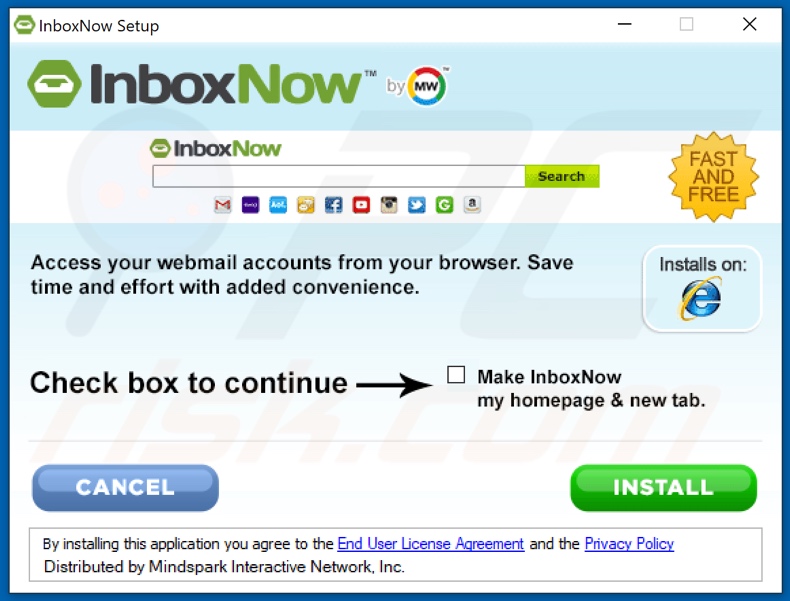 Official InboxNow browser hijacker installation setup