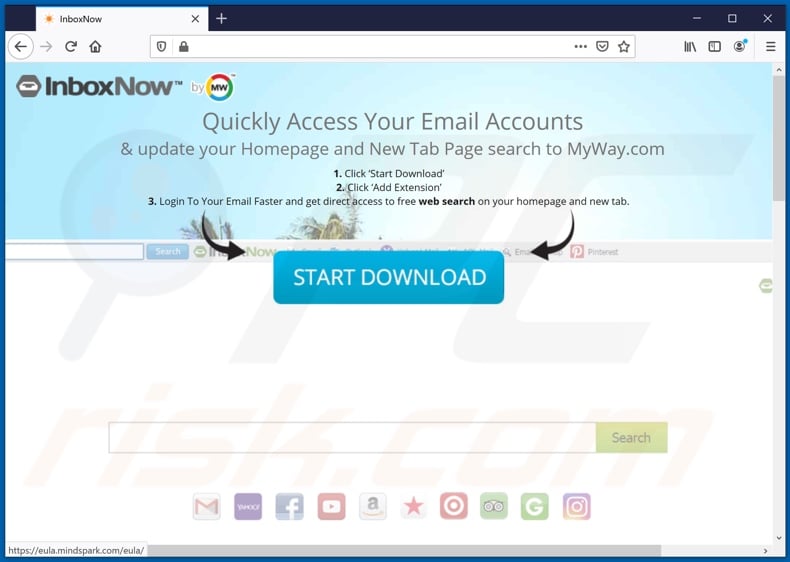 Website used to promote InboxNow browser hijacker